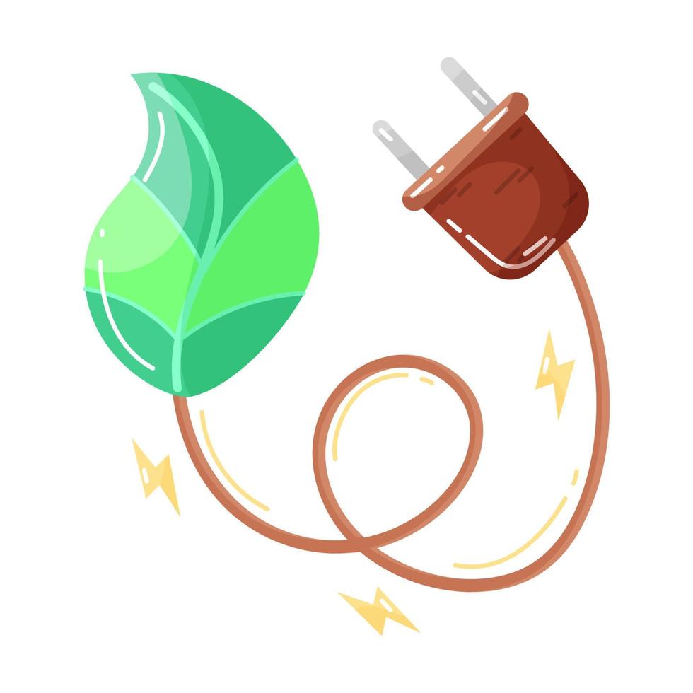 eco. ecologisch icoon. groen energie. stopcontact met plug. groen blad. vlak stijl. groen energie. schoon planeet. vector