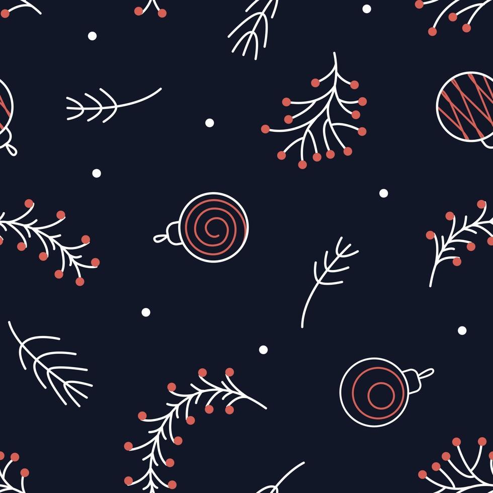 naadloze Kerst patroon van takjes dennen, lijsterbes en kerstballen voor stoffen ontwerp vector