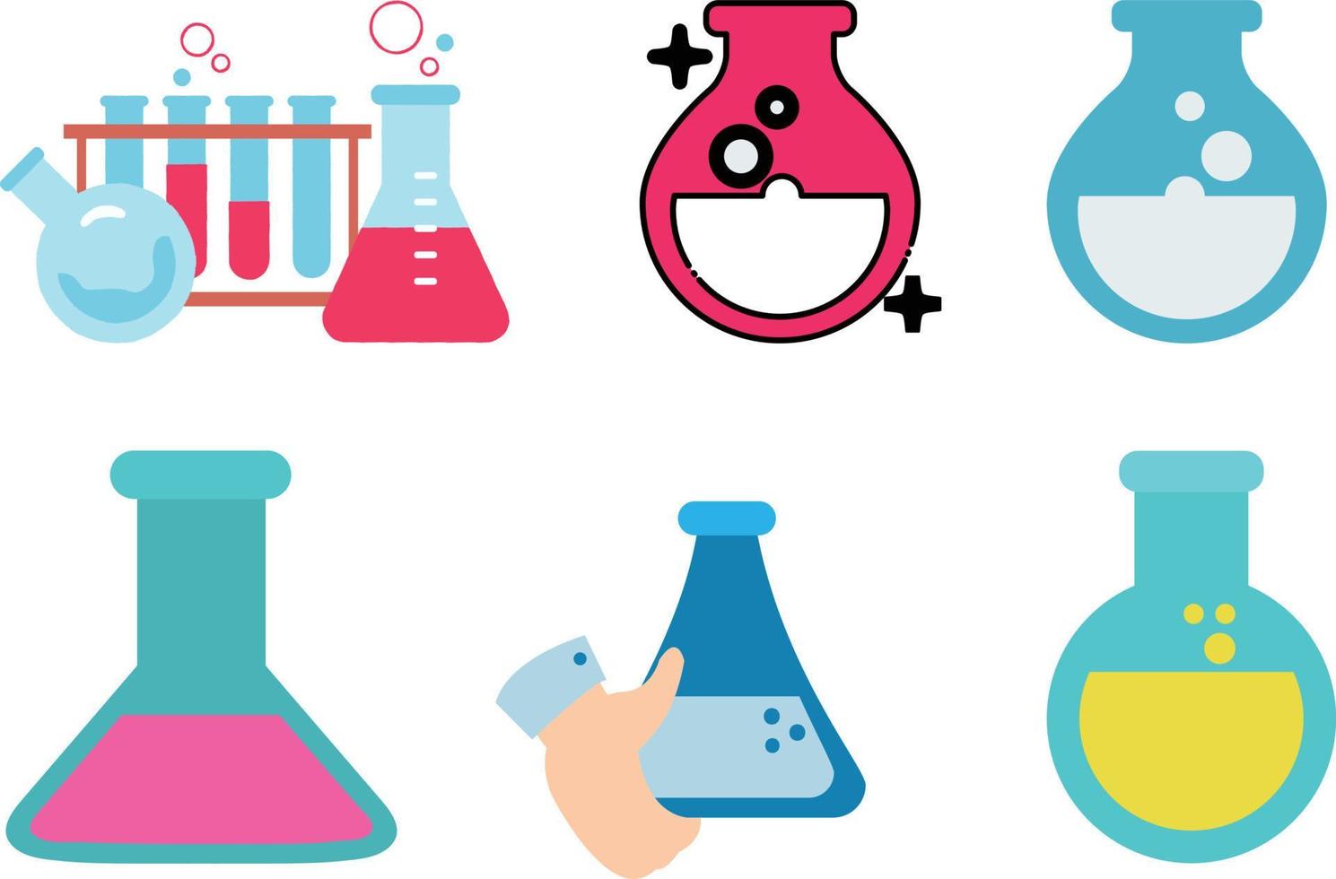 vlak chemie pictogrammen set. laboratorium glaswerk. vector illustratie.