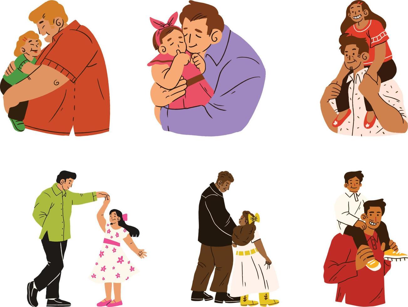 gelukkig familie, vader, moeder, zoon en dochter knuffelen. vector illustratie
