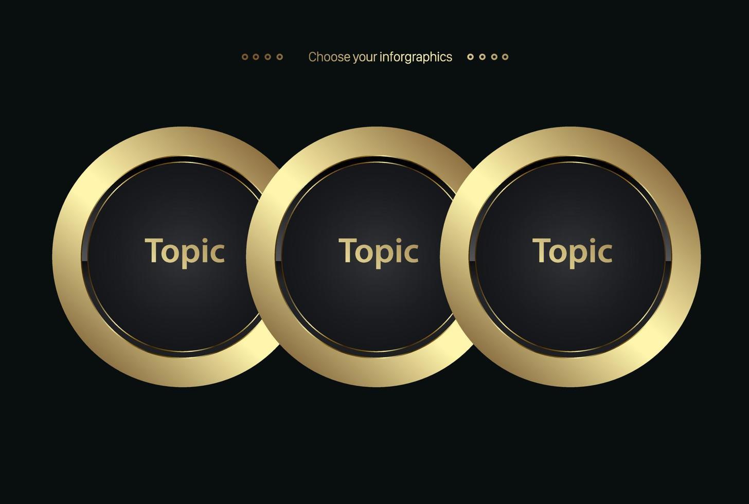 drie cirkels optie vector, luxe, en premie opties, reeks van drie goud cirkels toetsen infografisch, 3 premie elementen, gouden stappen banier, sjabloon infographic vector
