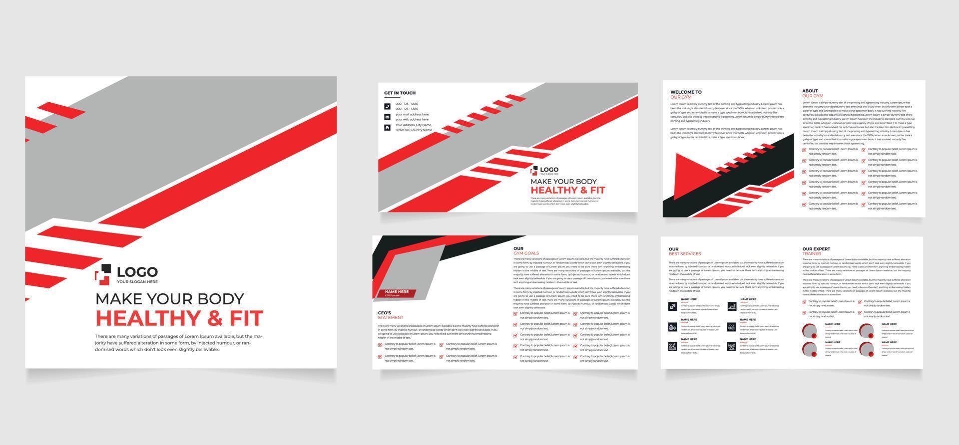 8 Pagina's fitheid, Sportschool of Gezondheid brochure met modern abstract ontwerp. gebruik het bedrijf presentaties en multi doel vector