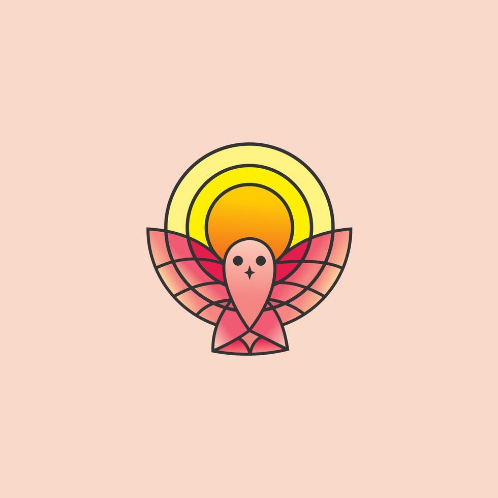 de roze gradatie vogel logo met de zon achter het looks mooi geschikt voor vrouwelijk bedrijf vector