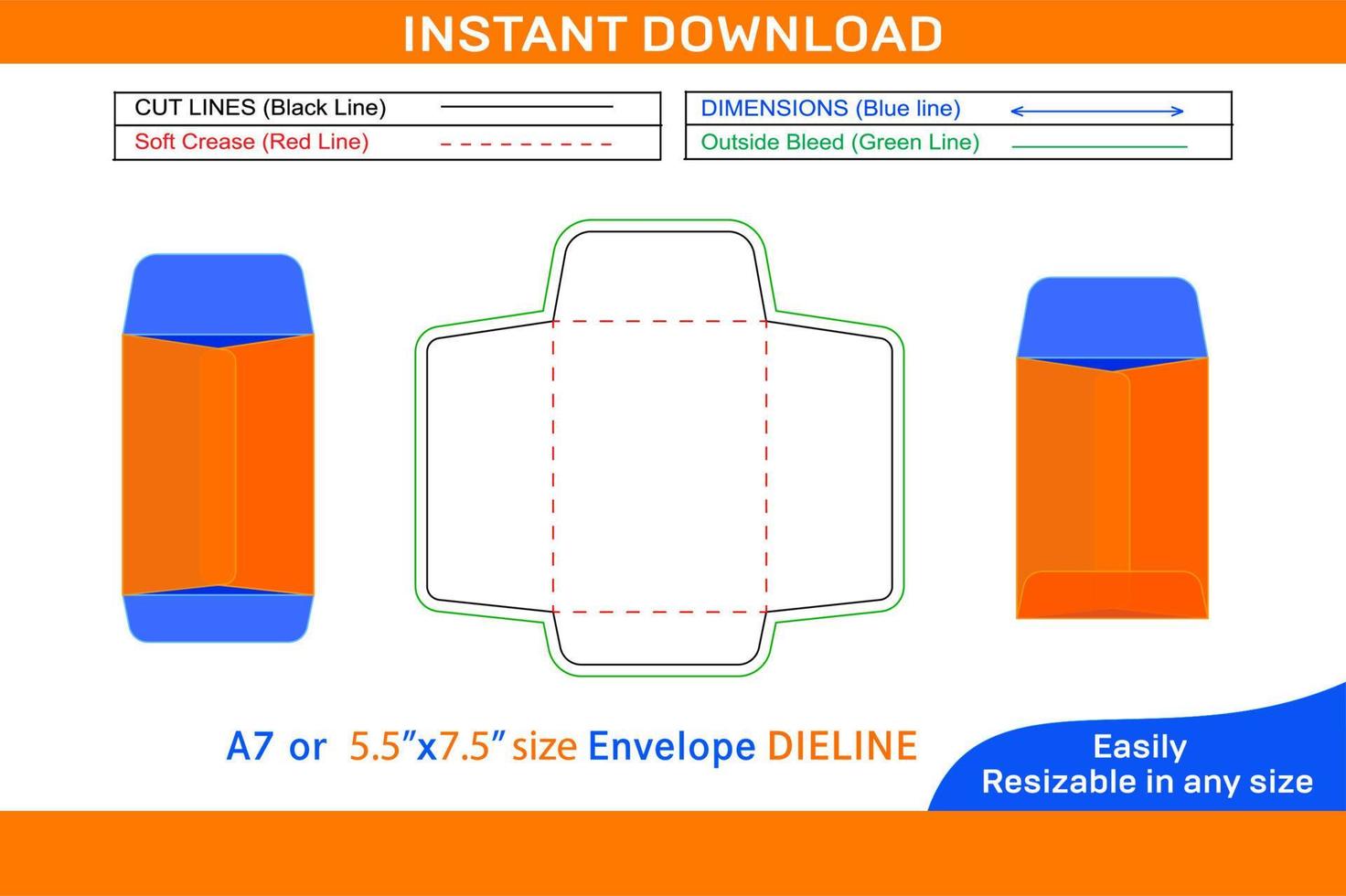 catalogus envelop a7 of 5.5x7.5 inch Open einde envelop dieline sjabloon doos dieline en 3d doos vector