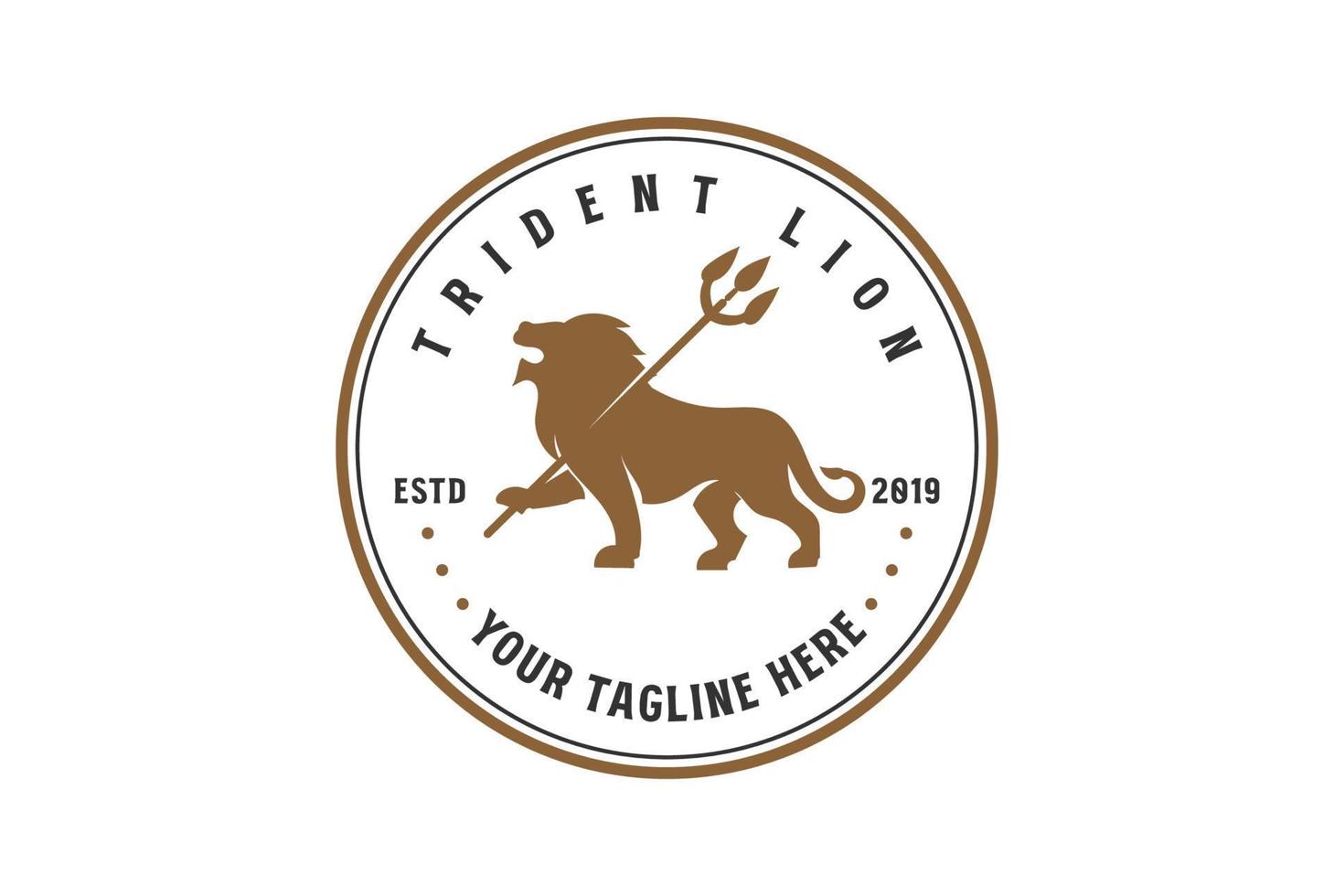 circulaire elegant luxe gouden leeuw Koninklijk leeuw drietand koning insigne embleem etiket logo ontwerp vector