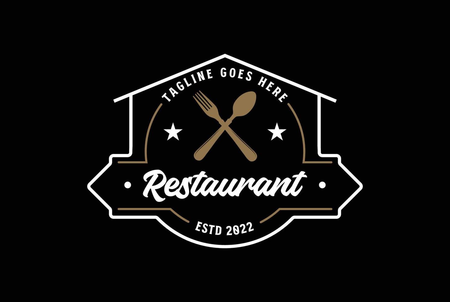wijnoogst retro gekruiste lepel vork insigne embleem etiket voor voedsel restaurant logo vector
