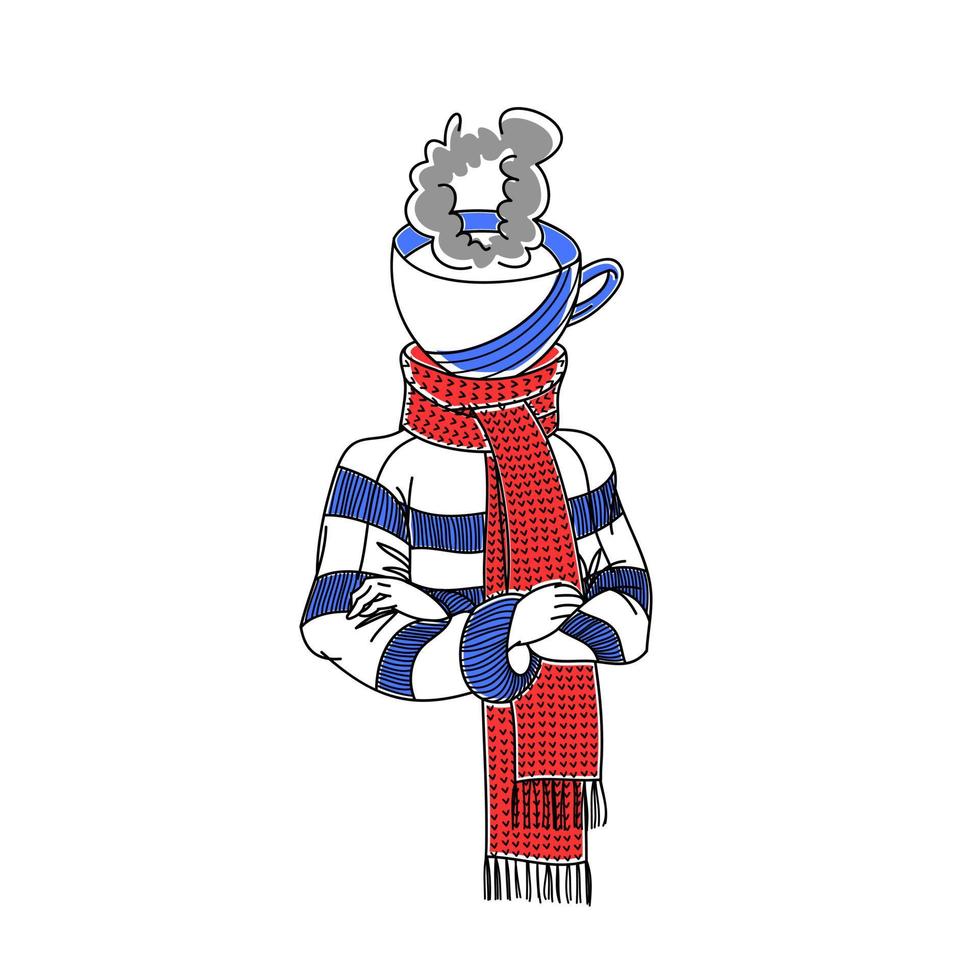 meisje in een sjaal met een mok van thee in plaats daarvan van een hoofd vector illustratie