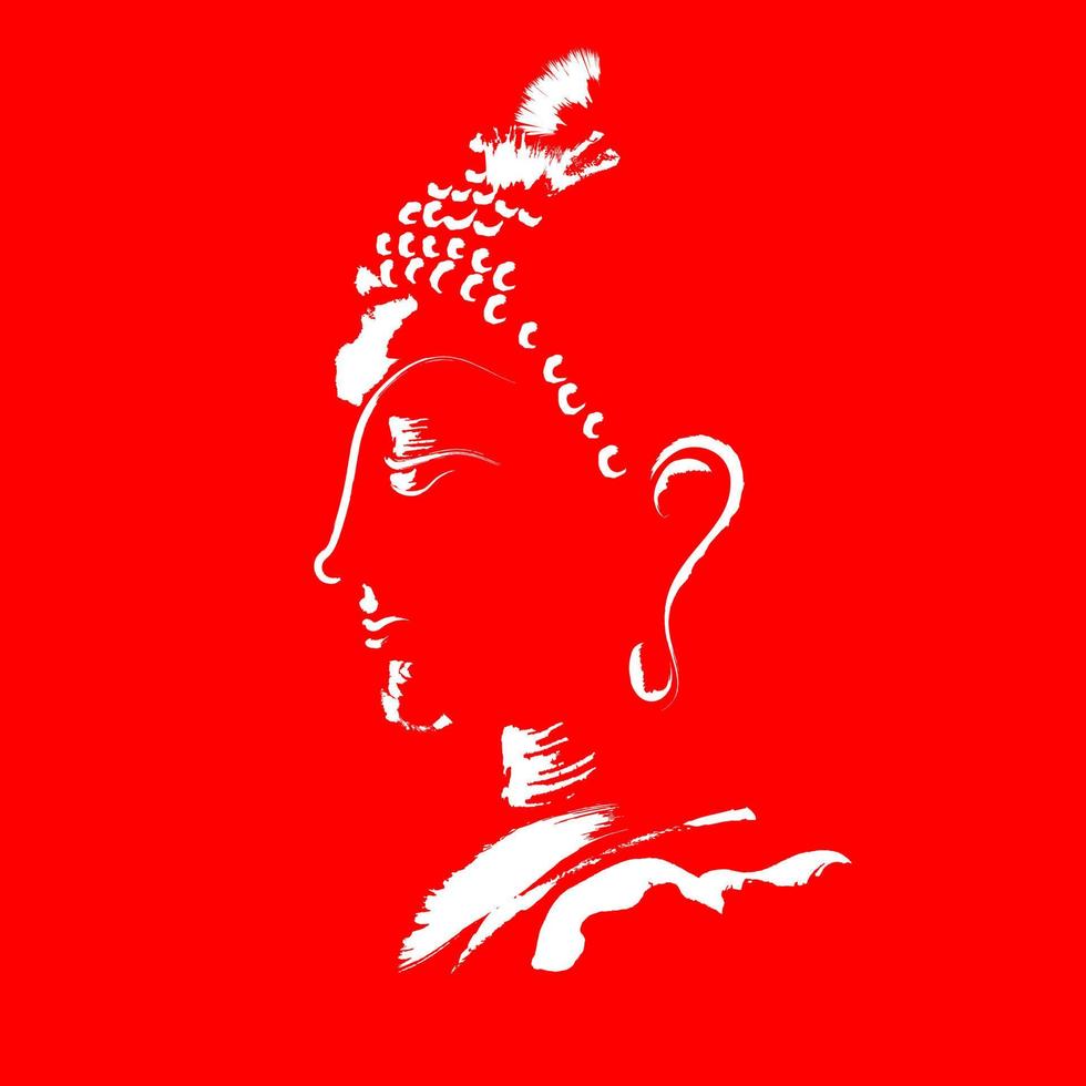 borstel beroerte Boeddha verf over- rood achtergrond vector
