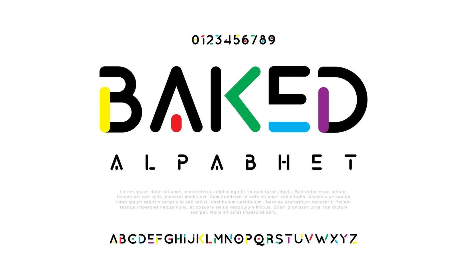 gebakken modern abstract digitaal alfabet lettertype. minimaal technologie typografie, creatief stedelijk sport mode futuristische doopvont en met nummers. vector illustratie
