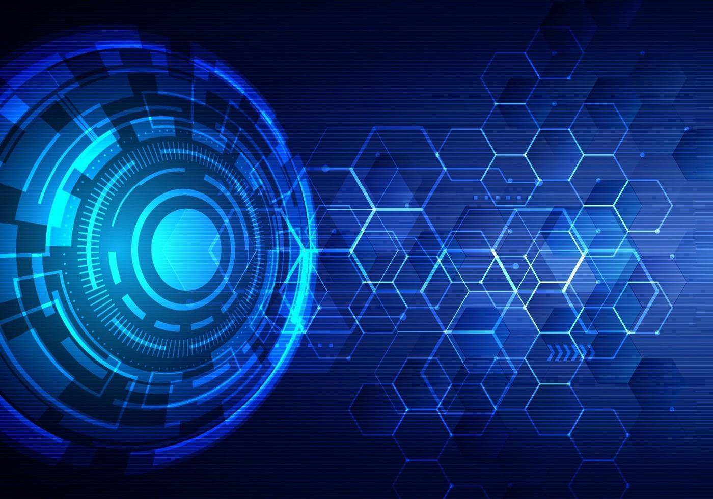abstracte technologie futuristische overdracht digitaal datanetwerk naar centrumconcept. blauwe cirkel internet technische achtergrond vector
