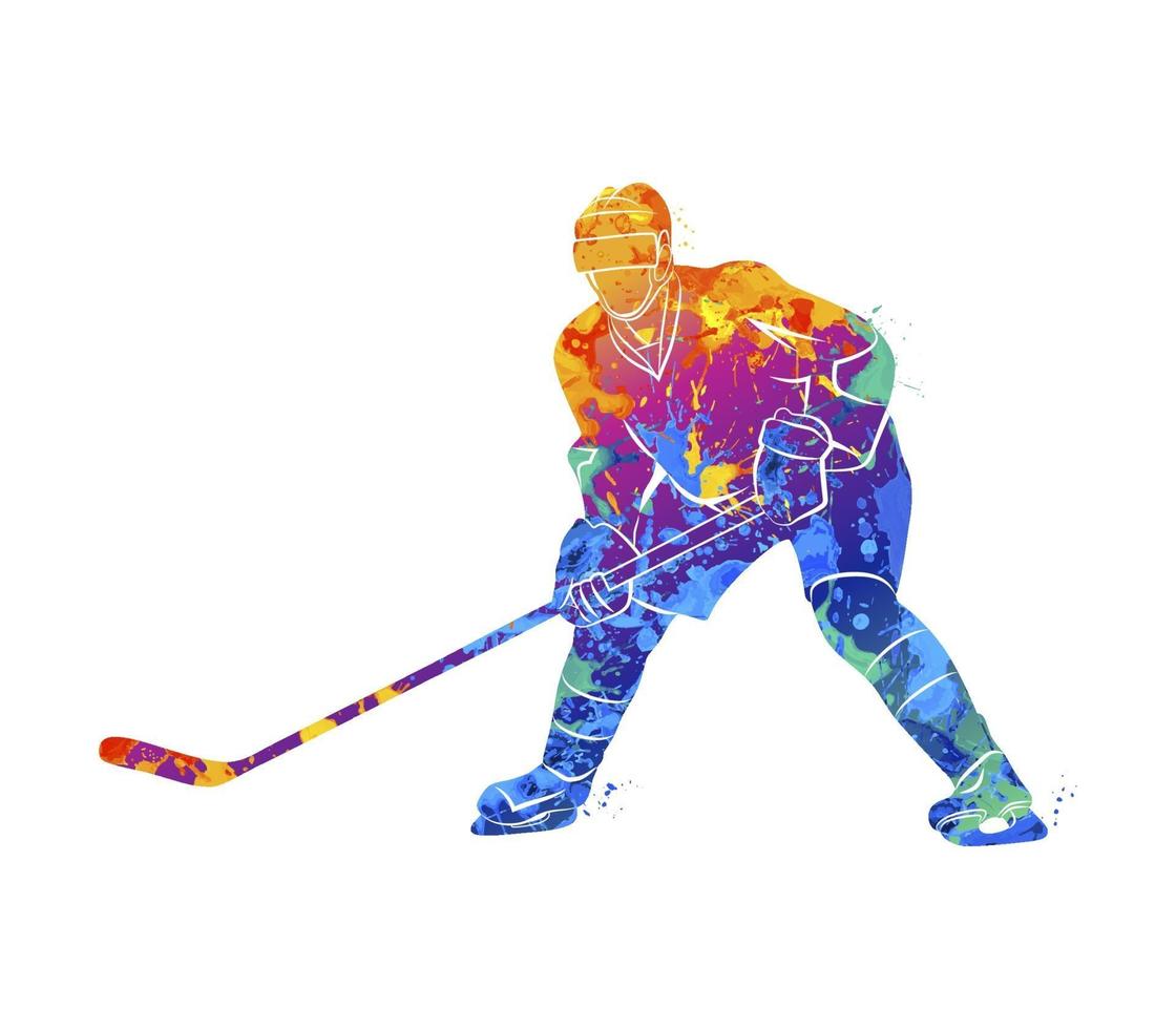 abstracte hockeyspeler uit een scheutje aquarellen. vectorillustratie van verven vector