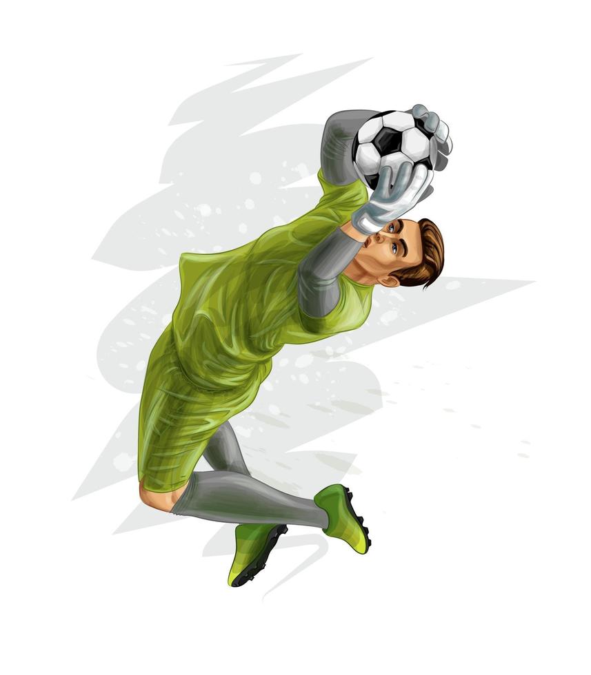 voetbalkeeper springt voor de bal. realistische vectorillustratie van verven vector