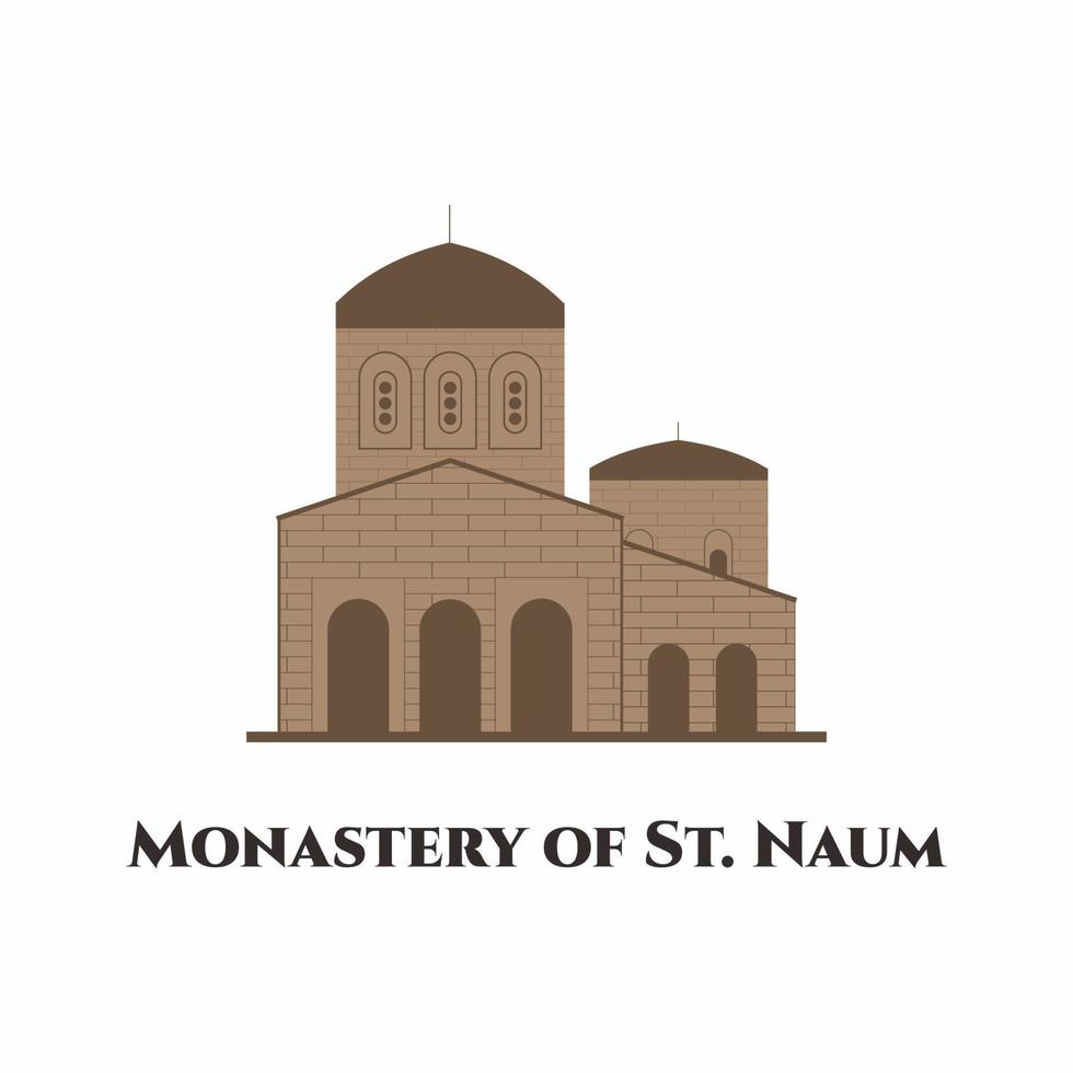 het klooster van saint naum in macedonië. een van de beroemdste toeristische attracties en religieuze plaatsen. het is de moeite waard om te bezoeken en ten zeerste aanbevolen voor toeristische vakanties. vector vlakke afbeelding