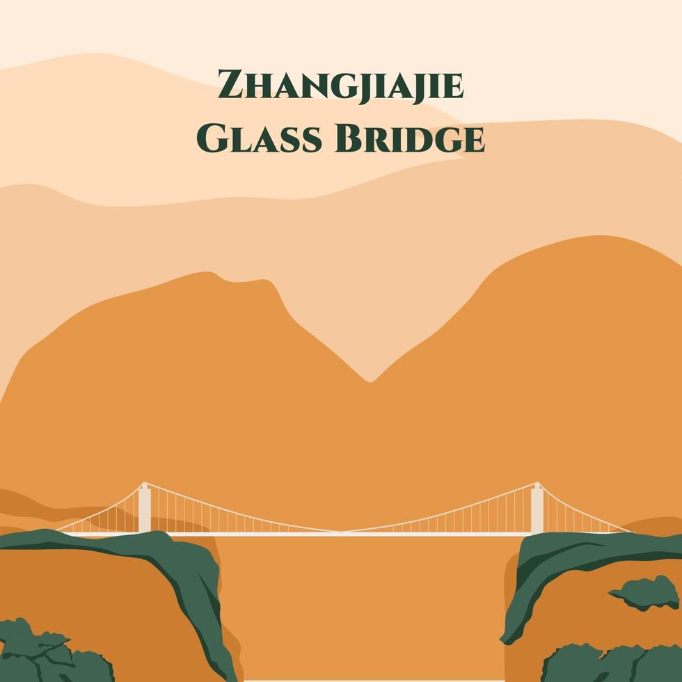 historische brug in China. het nationale bospark van zhangjiajie de grote kloof van de zhangjiajie skywalk-brug met glazen bodem. de brug gebouwd als attractie voor toeristen. vector platte cartoon