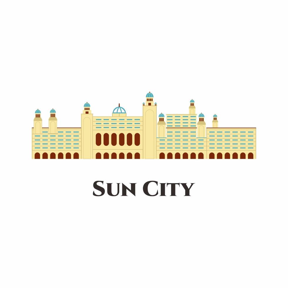 Sun City Resort in Zuid-Afrika vector pictogram platte cartoon. het is een eersteklas bestemming met een groot aantal hotels, attracties en activiteiten voor kinderen. geweldige bestemming voor uw vakantie. de moeite waard om te bezoeken