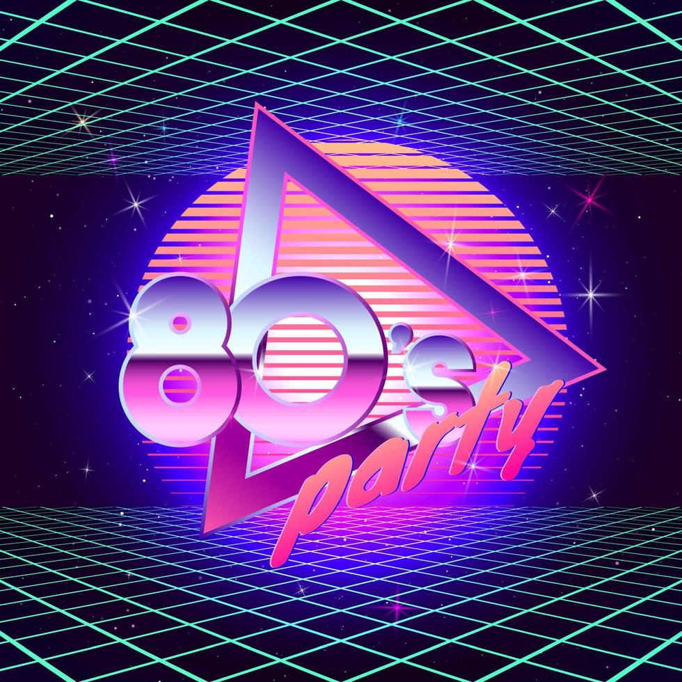 paster sjabloon voor retro partij 80s met laser stralen. neon kleuren. wijnoogst elektronisch muziek- folder. vector illustratie