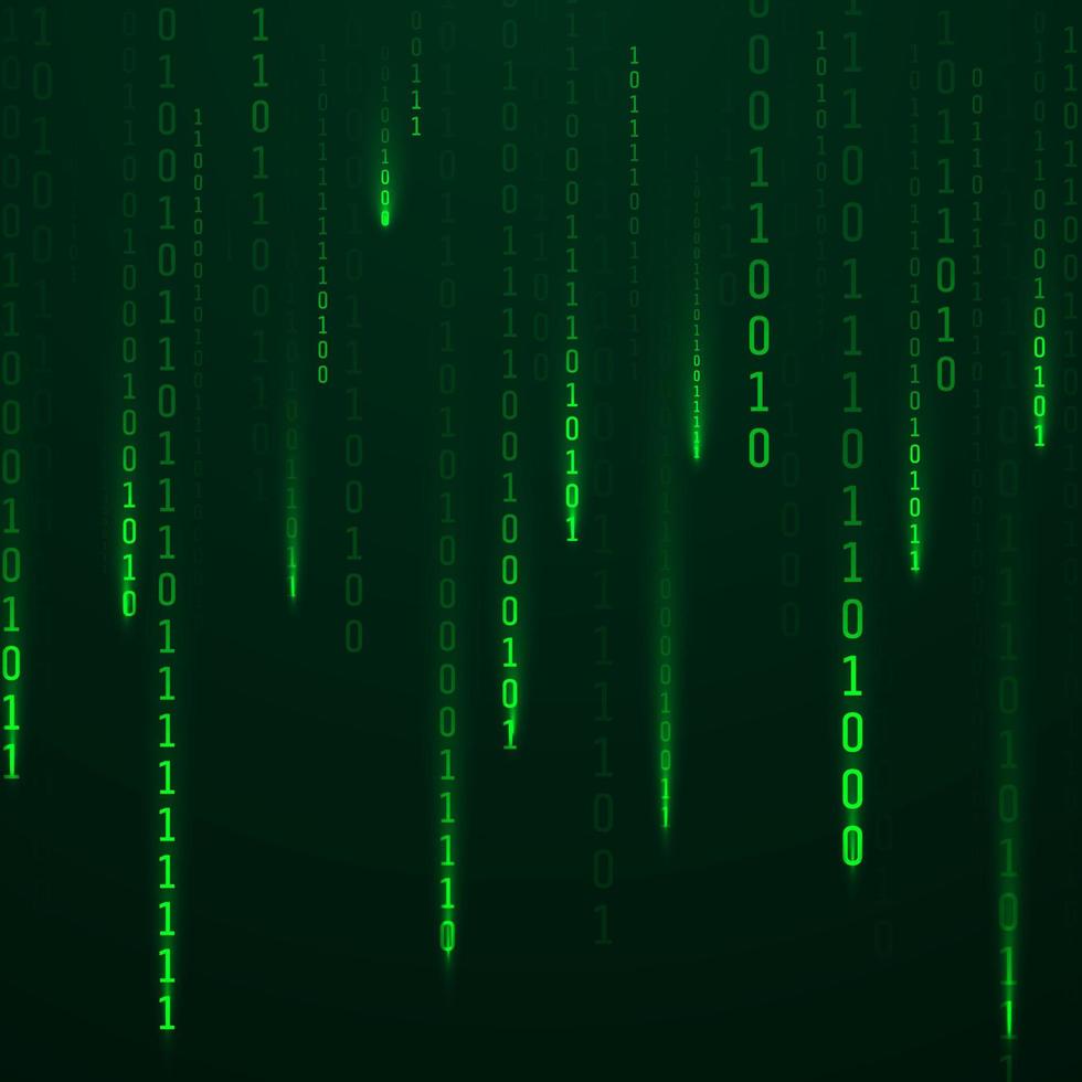 stroom van binair code. groen kleur code streams gloeiend Aan scherm. vallend willekeurig nummers. gegevens en technologie. vector illustratie