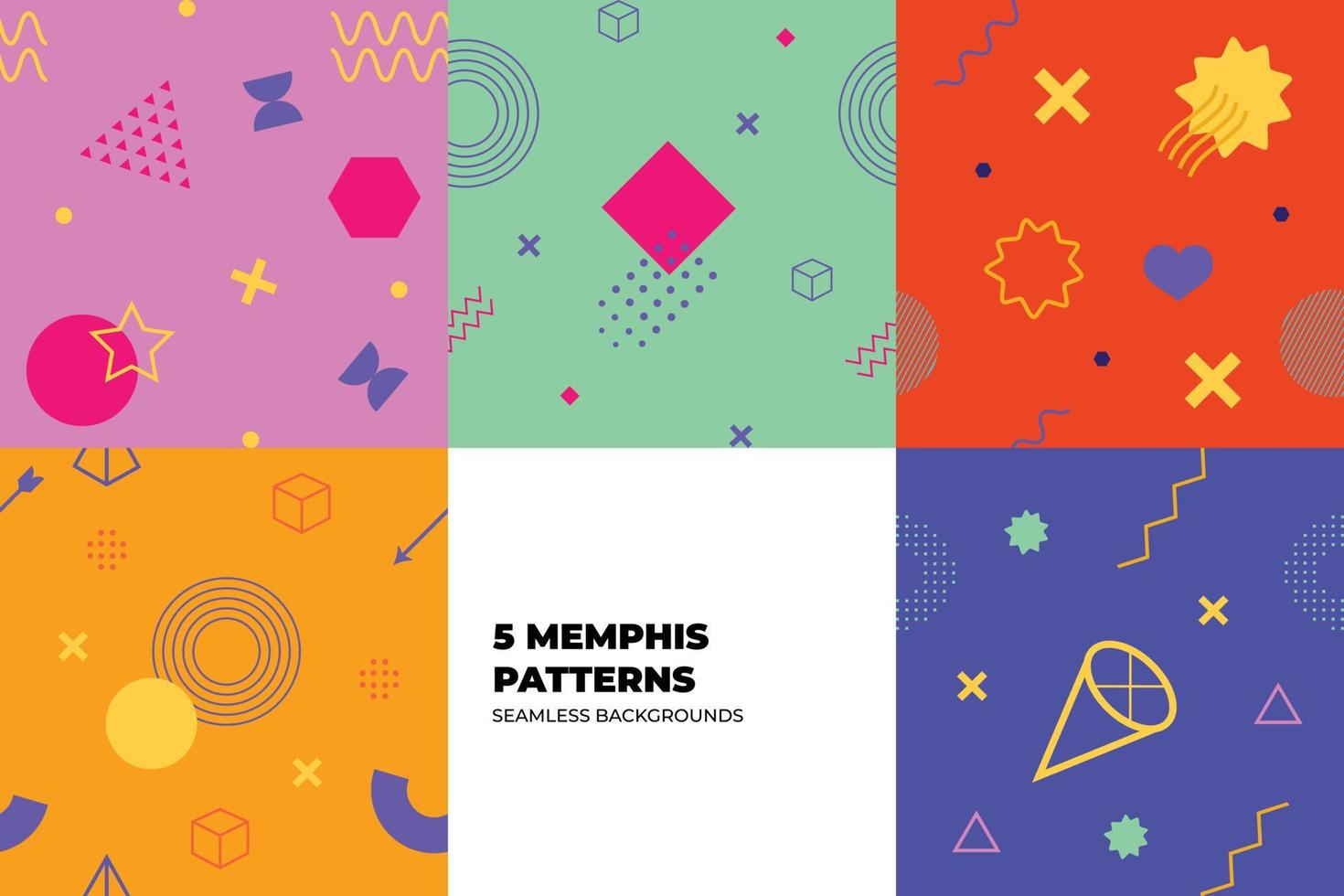 reeks van Memphis patroon. rood, blauw, geel kleuren. Memphis stijl funky patronen. hipster stijl jaren 80-90. vector illustratie. geschikt voor spandoeken, funky affiches, flyers, dekt.