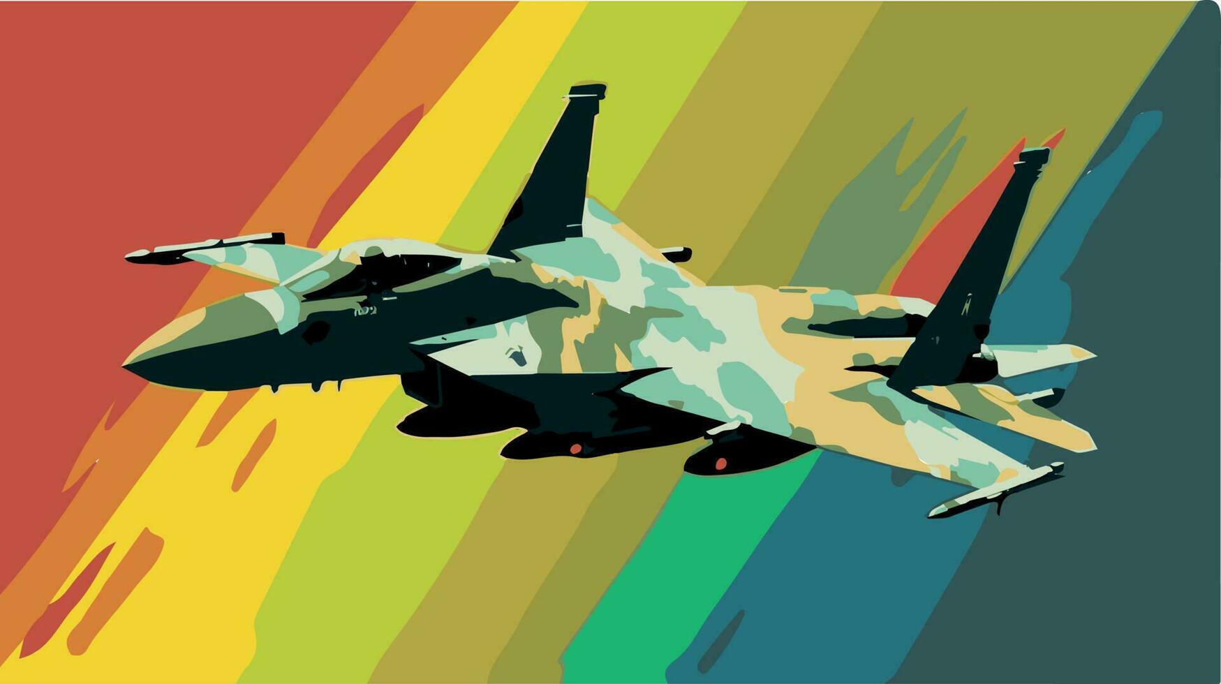 kleurrijk illustratie van f-15 leger vlak. knal kunst van grappig vector tekening van snel leger