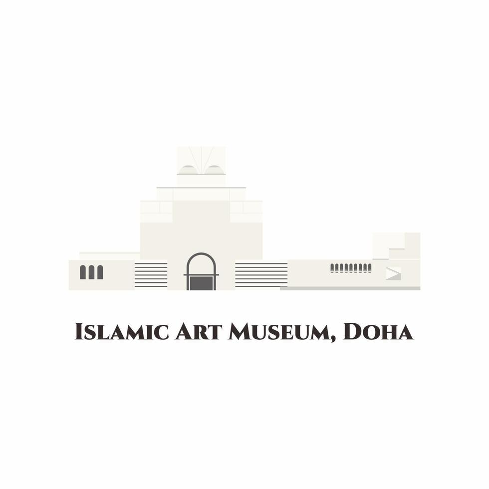 het museum van islamitische kunst. het is een museum aan het ene uiteinde van de zeven kilometer lange corniche in doha, qatar. het museumgebouw valt op als architectonisch juweeltje. dit is een heel mooie plek vector