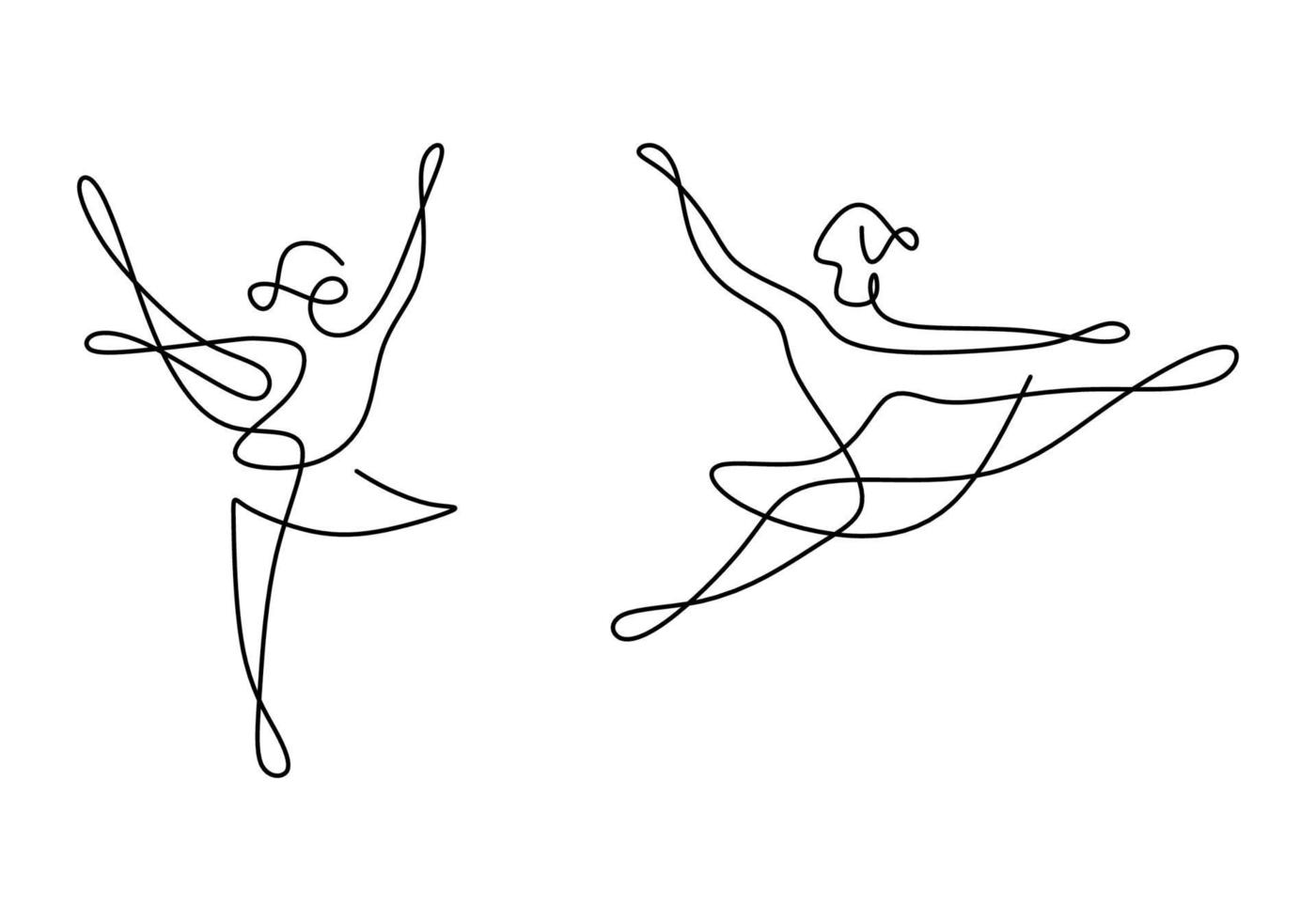 doorlopende lijntekening van twee vrouw balletdanser. twee jonge mooie professionele damedanseres oefenen ballet samen om op te treden in minimalistisch design. dans sport concept. vector illustratie