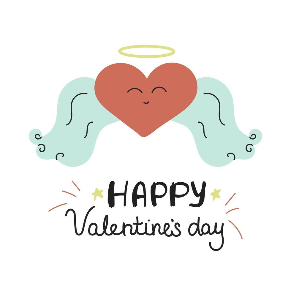 een hart met vleugels en een aureool. Valentijnsdag wenskaart in doodle stijl. vectorillustratie op een witte achtergrond vector