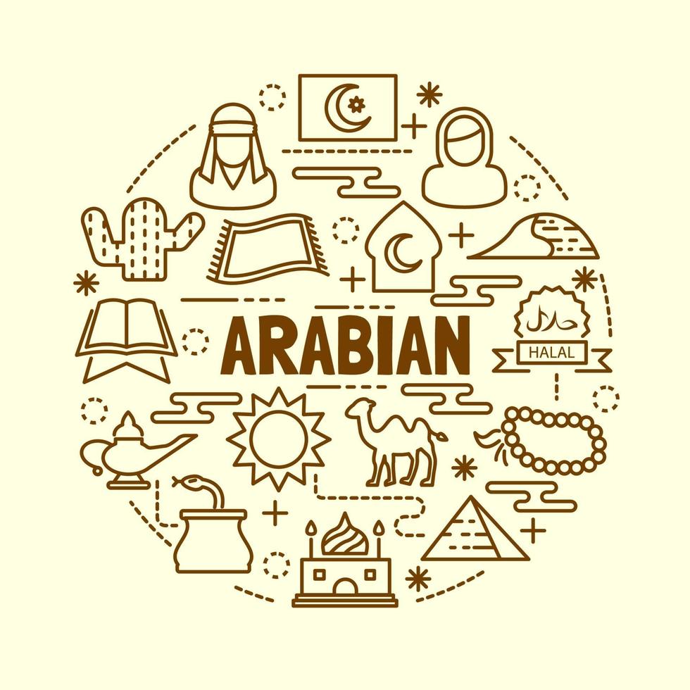 Arabische minimale dunne lijn iconen set vector