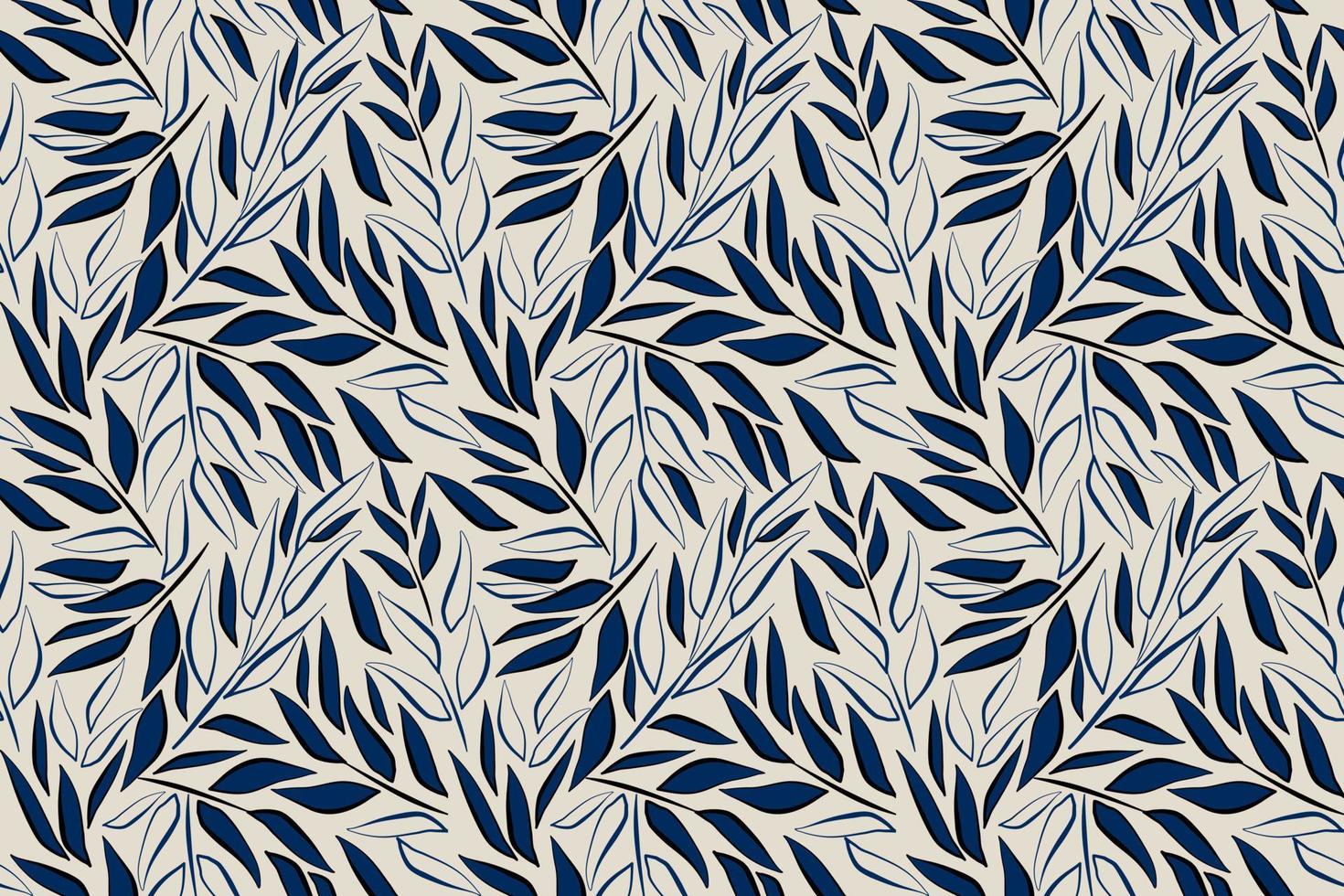 bladeren naadloos patroon blauw achtergrond hand- tekening vector illustratie voor interieur ontwerp behang, kleding stof textiel