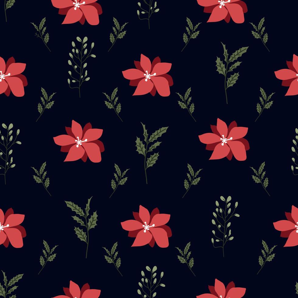 naadloos bloemen patroon. rood bloemen donker achtergrond. Kerstmis patroon. vector