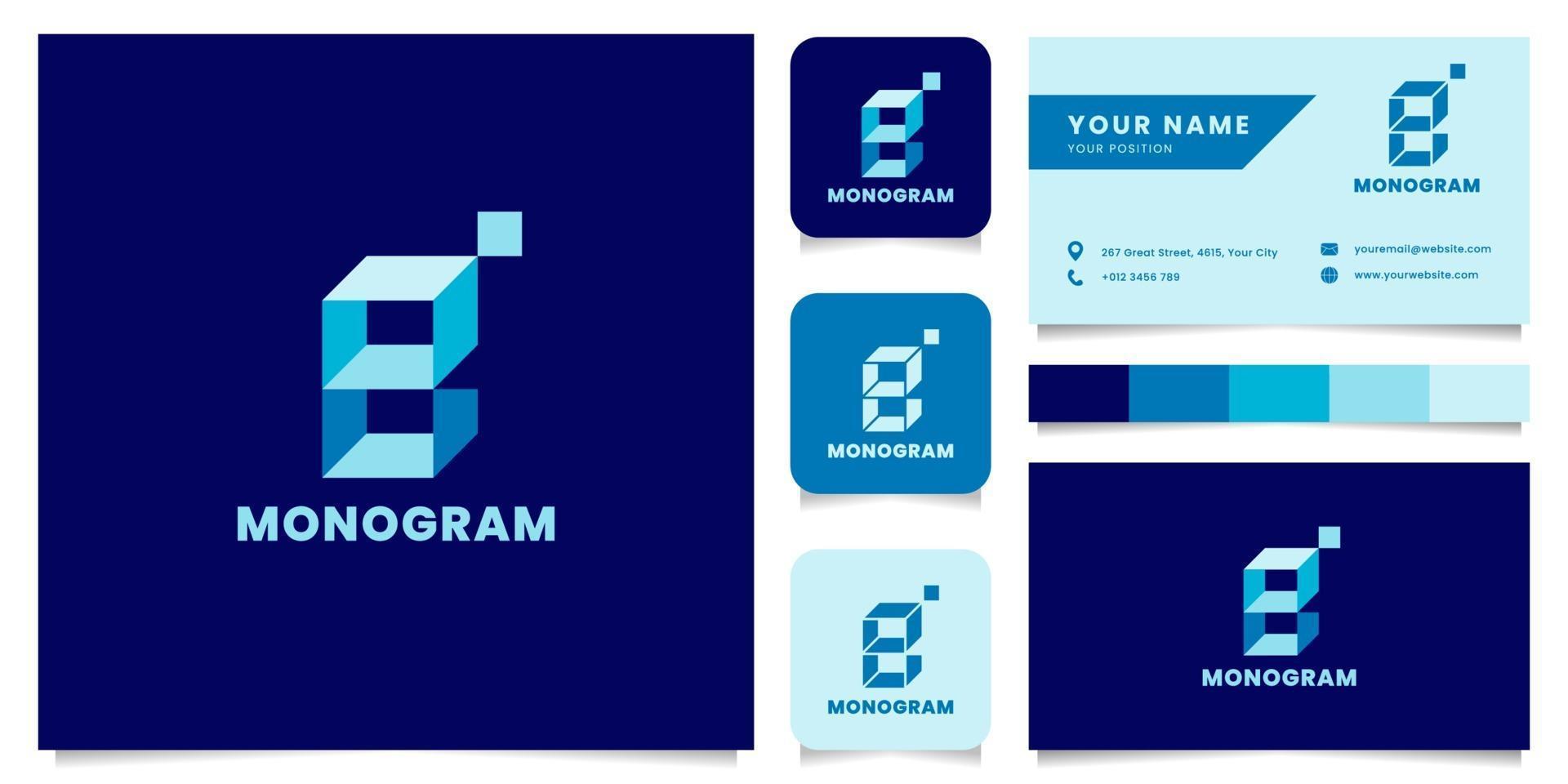 eenvoudig en minimalistisch blauw isometrisch letter b-logo met sjabloon voor visitekaartjes vector