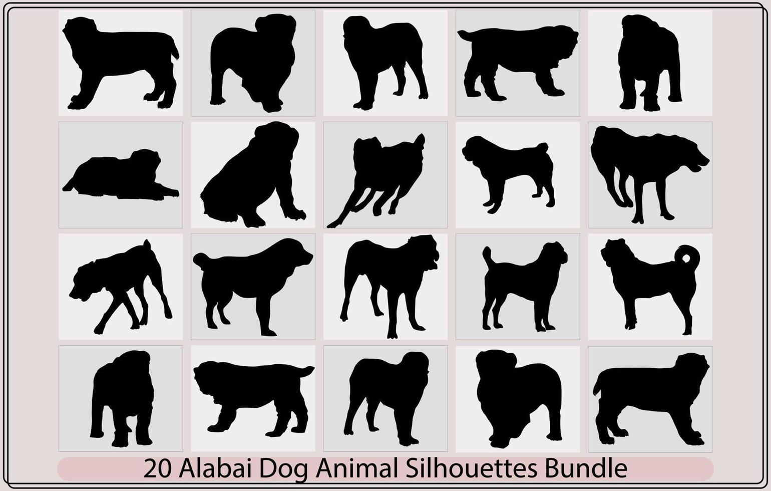 zwart hond silhouet. rennen en jumping centraal Aziatisch herder hond pup. alabai of Azië, wandelen centraal Aziatisch herder hond puppy, groep van honden divers ras. zwart hond silhouet. rennen, vector