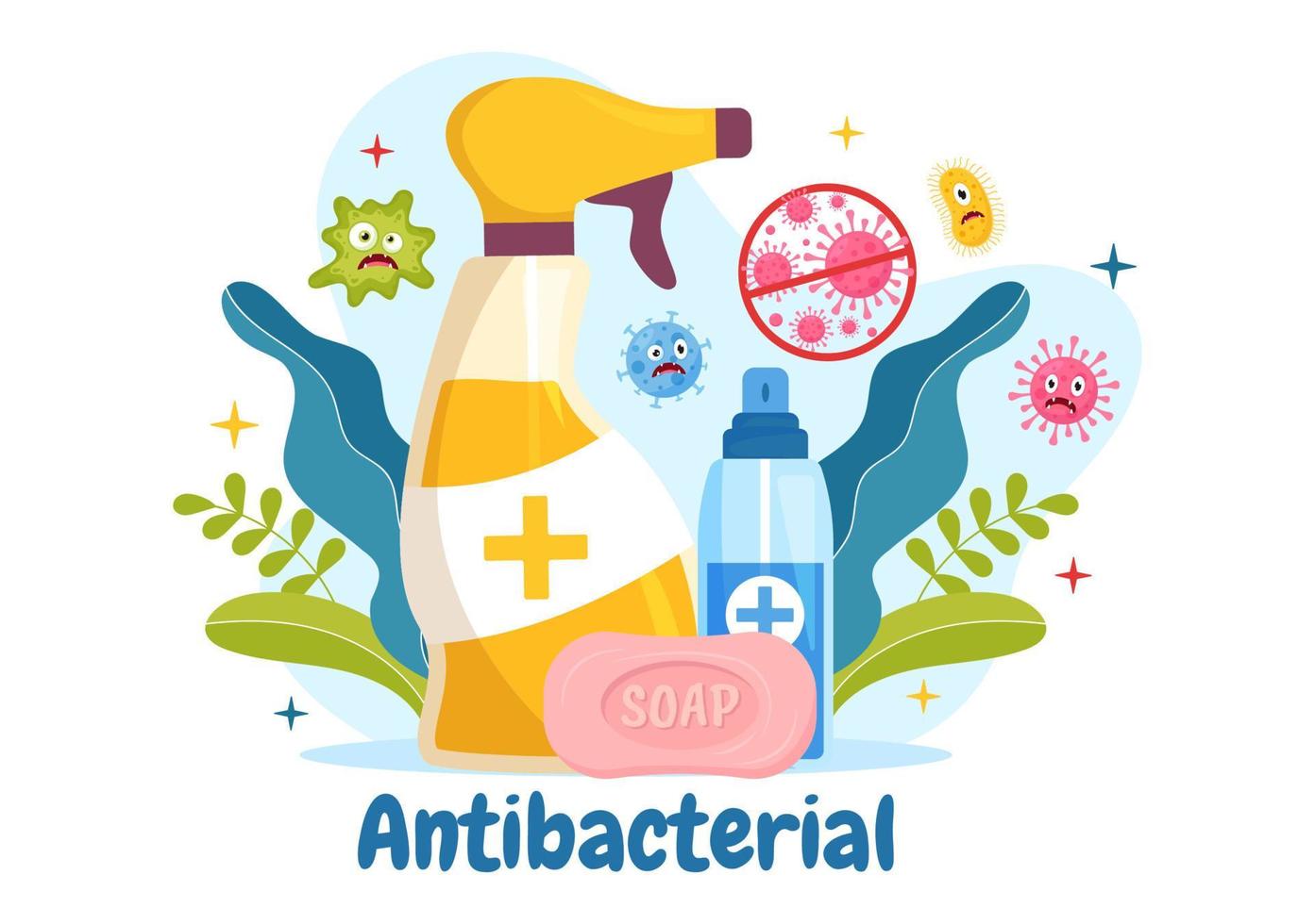 antibacteriële illustratie met het wassen handen, virus infectie en microben bacterias controle in hygiëne gezondheidszorg vlak tekenfilm hand- getrokken Sjablonen vector