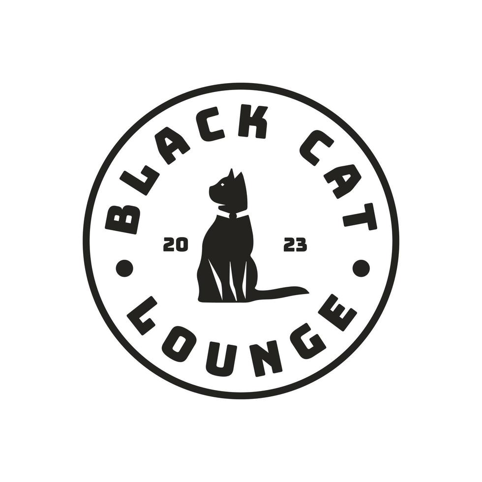 zwart kat silhouet wijnoogst etiket ontwerp sjabloon vector embleem, logo, afdrukken, decoratief sticker