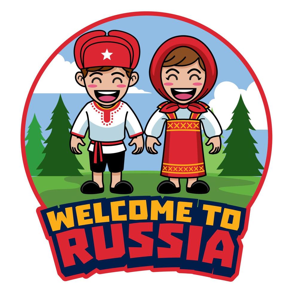 tekenfilm van paar Russisch in traditioneel jurk vector