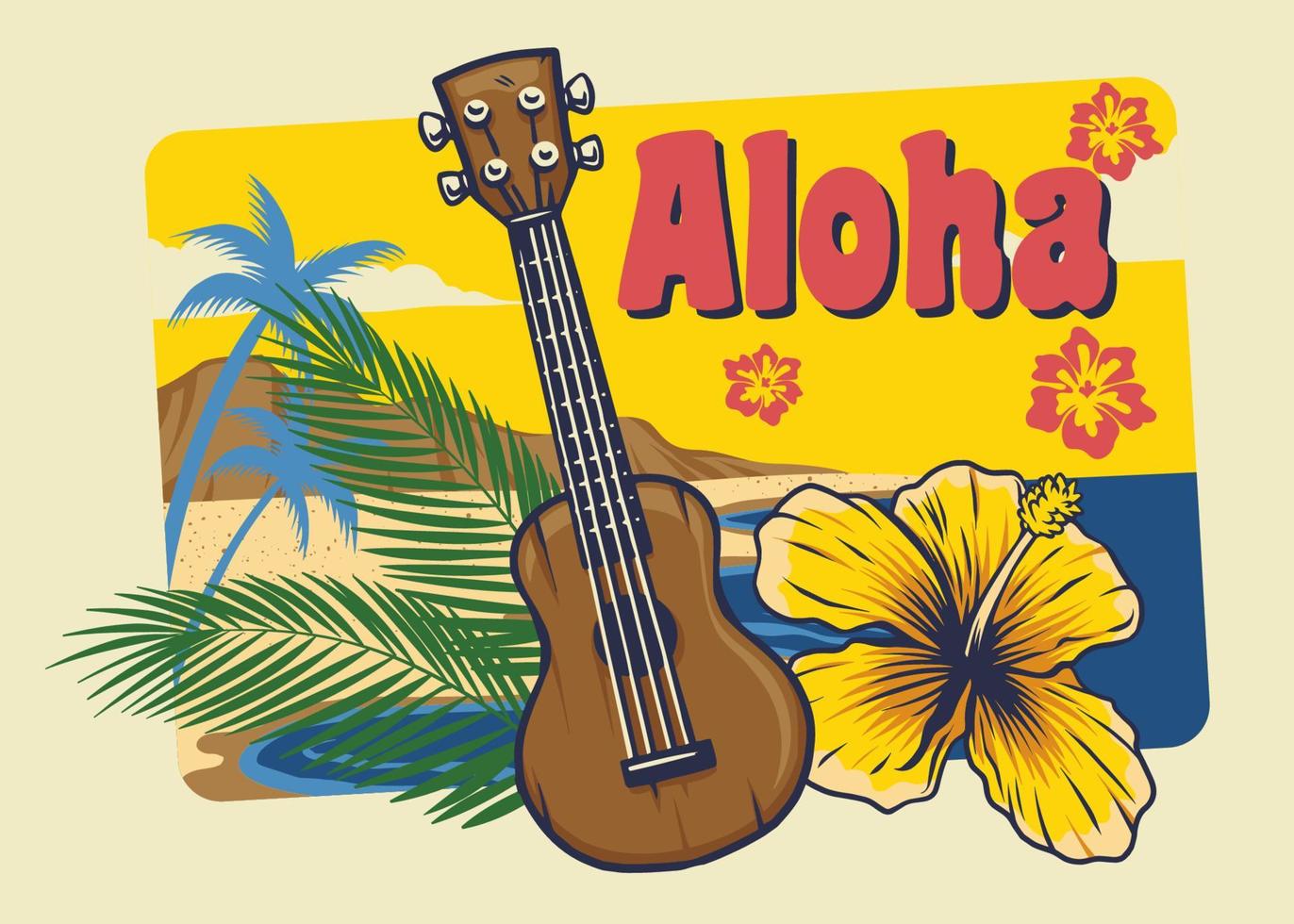 aloha Hawaii ukulele in wijnoogst stijl vector