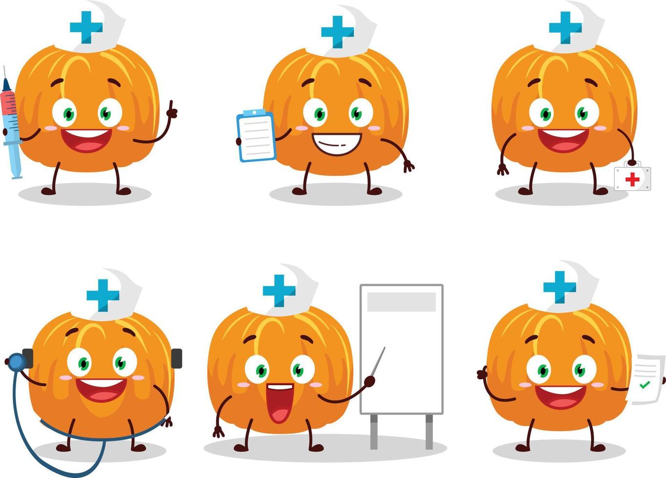 dokter beroep emoticon met pompoen tekenfilm karakter vector