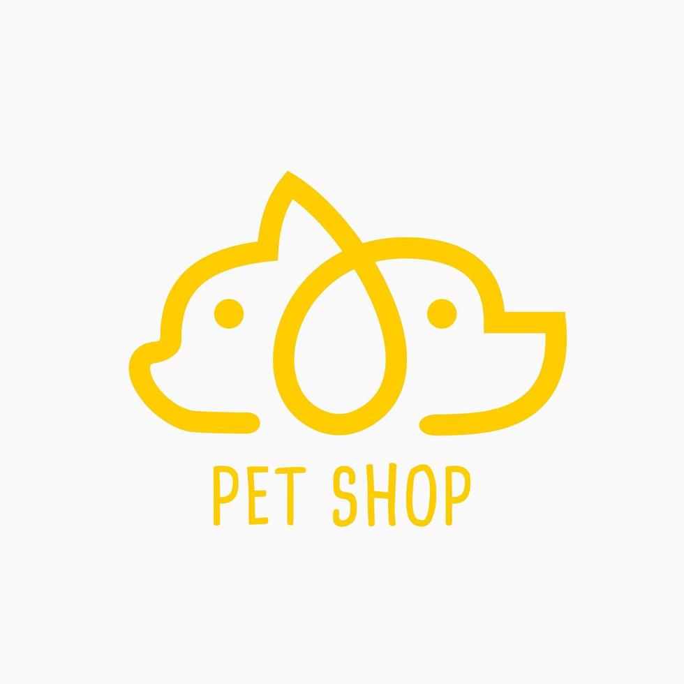 kat en hond huisdier liefde logo met lijn kunst concept ontwerp illustratie. huisdier winkel, huisdier kliniek, huisdier zorg logo vector