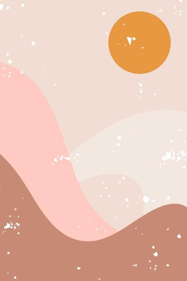 abstract hedendaags esthetisch achtergrond met woestijn, bergen, zon. aarde tonen, verbrand oranje, terracotta kleuren. boho muur decor. midden eeuw modern minimalistische kunst afdrukken. biologisch vorm vector