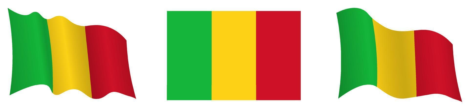 vlag van Mali in statisch positie en in beweging, fladderend in wind in exact kleuren en maten, Aan wit achtergrond vector