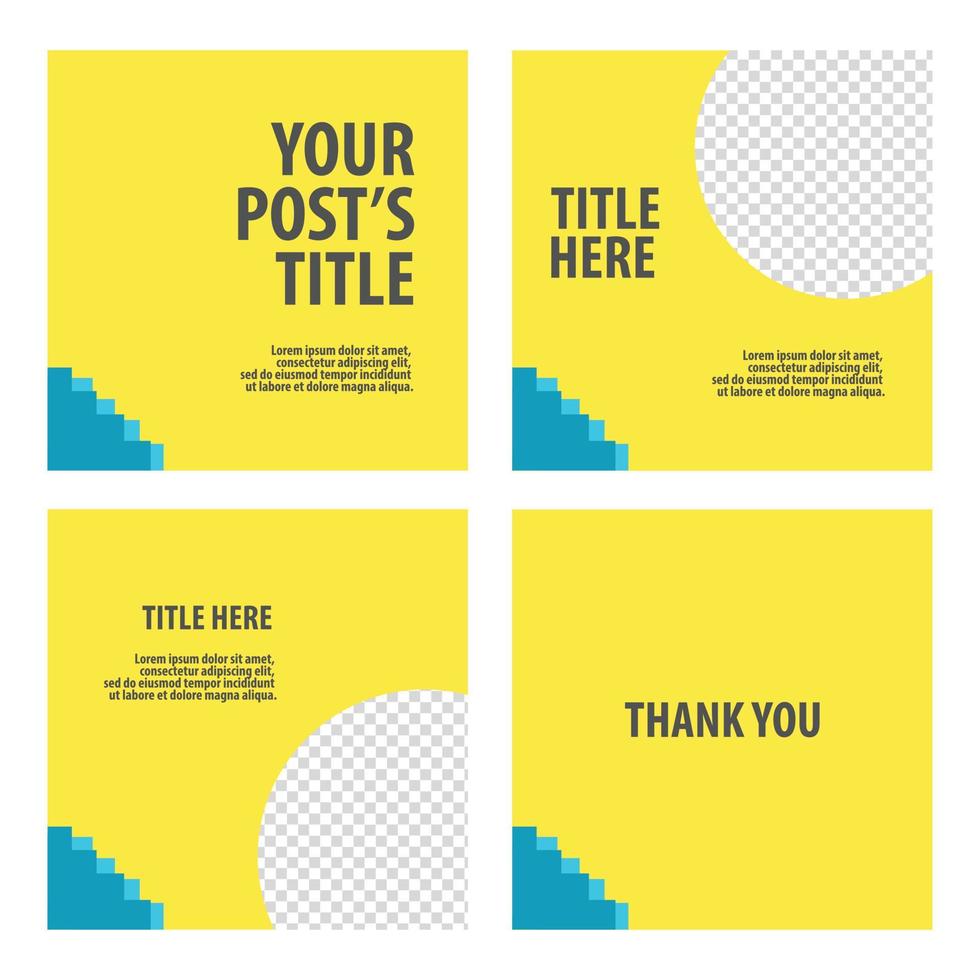 geel gekleurde sociaal media sjabloon met blauw accent en ronde beeld ruimte. geschikt voor carrousel en microblog post stijl. vector