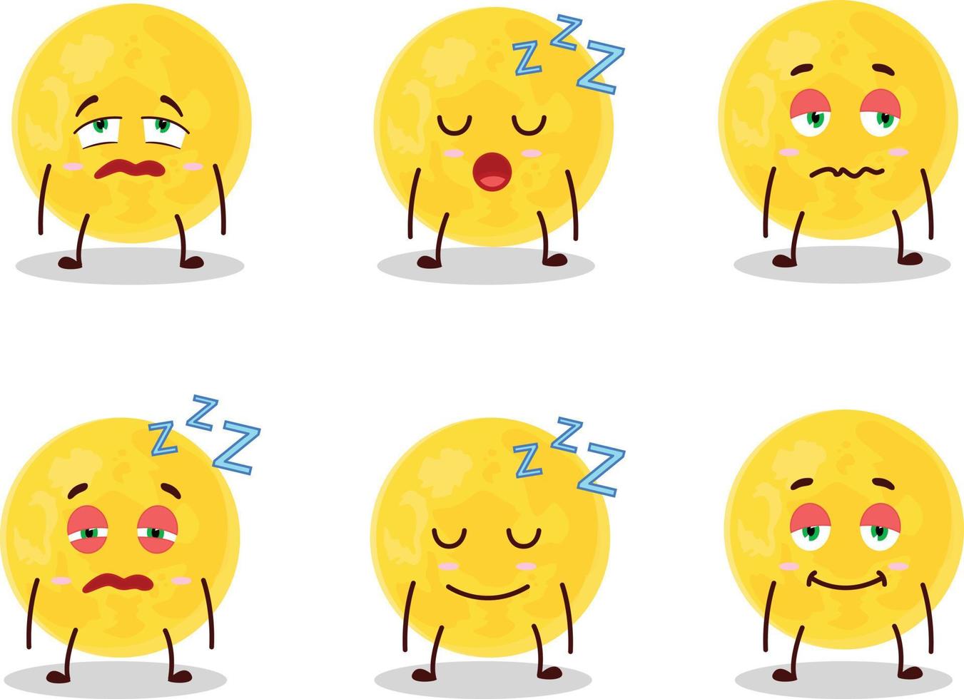 tekenfilm karakter van geel maan met slaperig uitdrukking vector