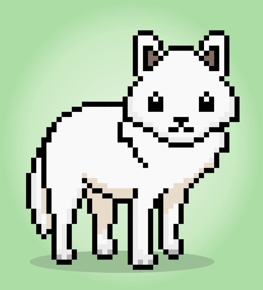 8-bits pixel wit wolf. dier in vector illustratie voor kruis steek en spel middelen.