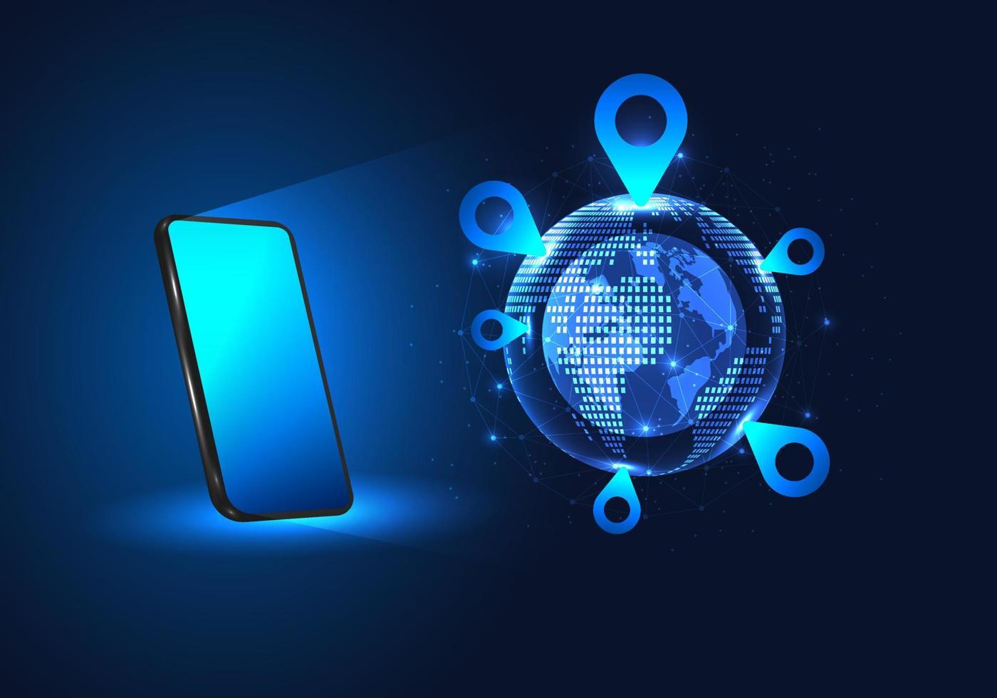 smartphone technologie kan Open een kaart van de wereld door een mobiel telefoon. vind een adres overal door de satelliet systeem Aan de netwerk internet en delen de stroom plaats. vector