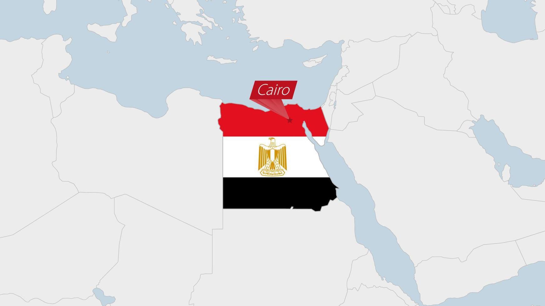 Egypte kaart gemarkeerd in Egypte vlag kleuren en pin van land hoofdstad Cairo. vector