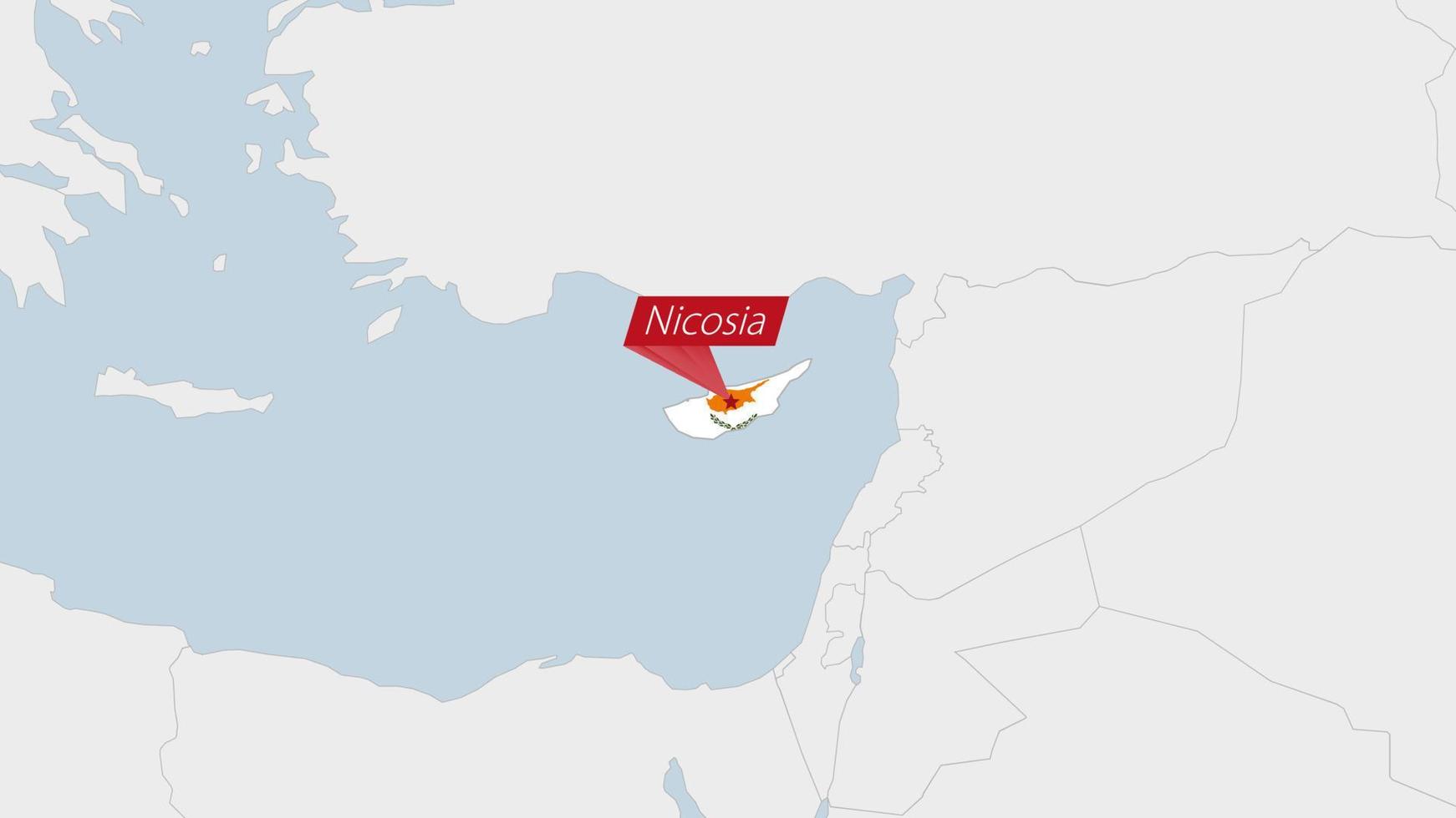 Cyprus kaart gemarkeerd in Cyprus vlag kleuren en pin van land hoofdstad nicosia. vector