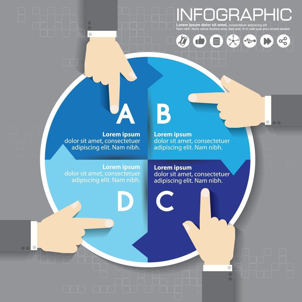 infographic ontwerpsjabloon en bedrijfsconcept met 4 opties, onderdelen, stappen of processen. kan worden gebruikt voor werkstroomlay-out, diagram, nummeropties, webdesign. vector