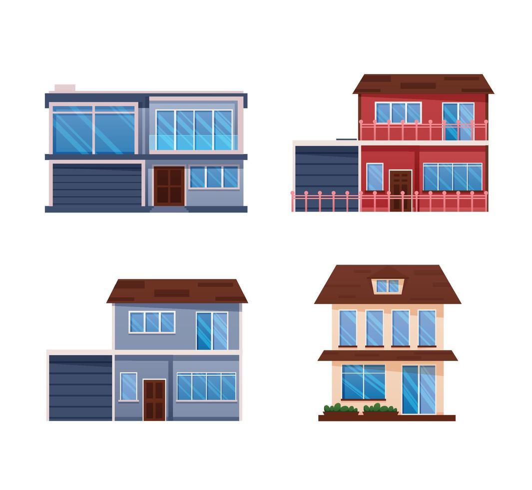 woon- huizen buitenkant vlak stijl vector illustratie