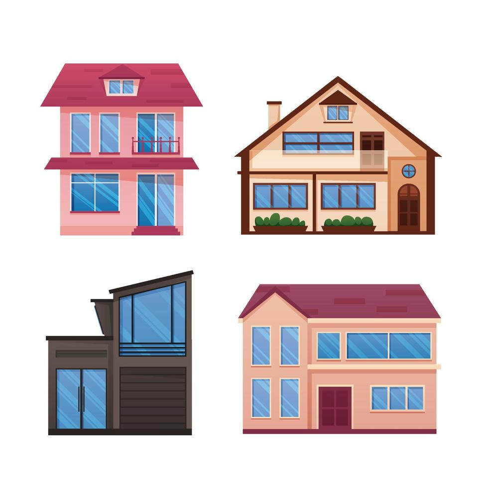 woon- huizen buitenkant vlak stijl vector illustratie