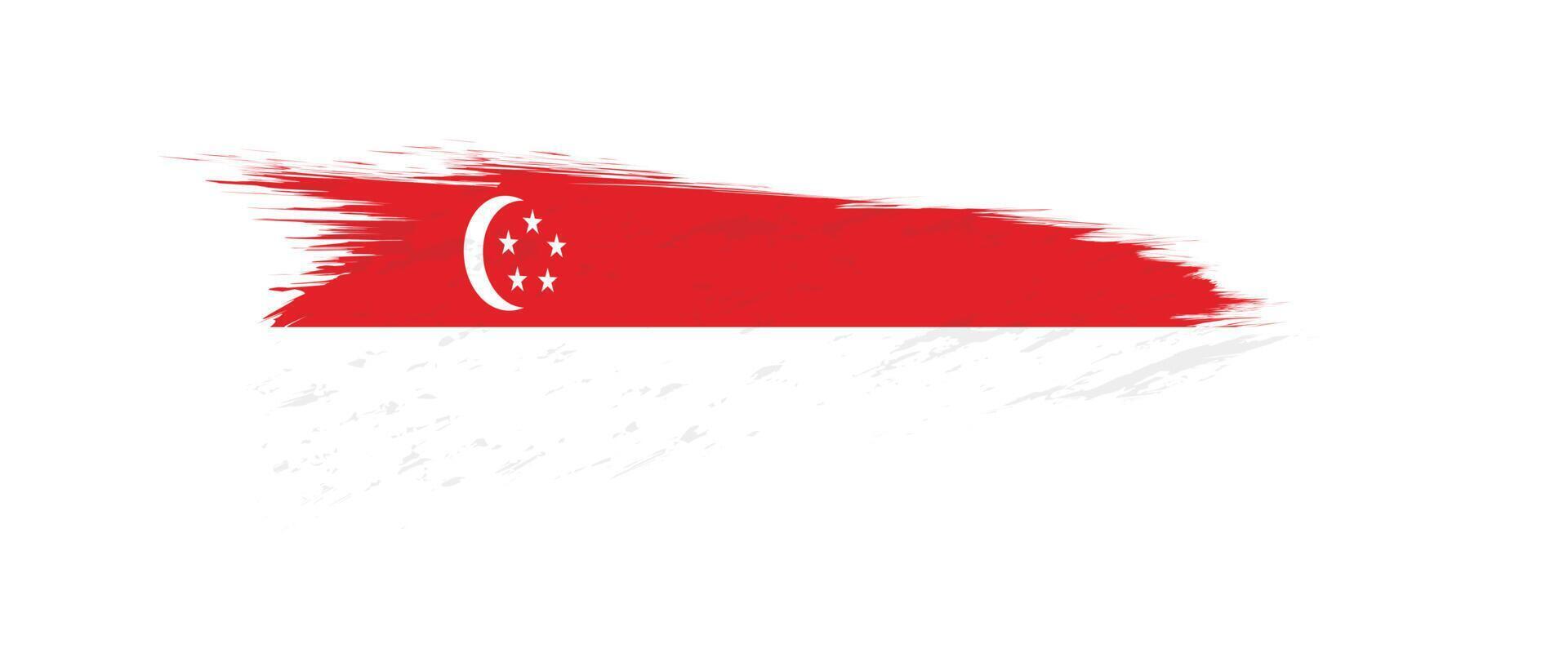 vlag van Singapore in grunge borstel hartinfarct. vector