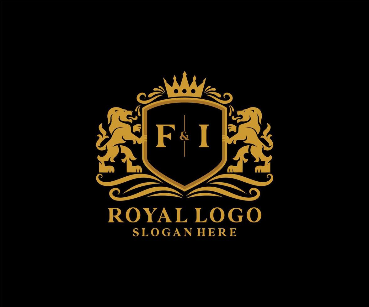 eerste fi brief leeuw Koninklijk luxe logo sjabloon in vector kunst voor restaurant, royalty, boetiek, cafe, hotel, heraldisch, sieraden, mode en andere vector illustratie.